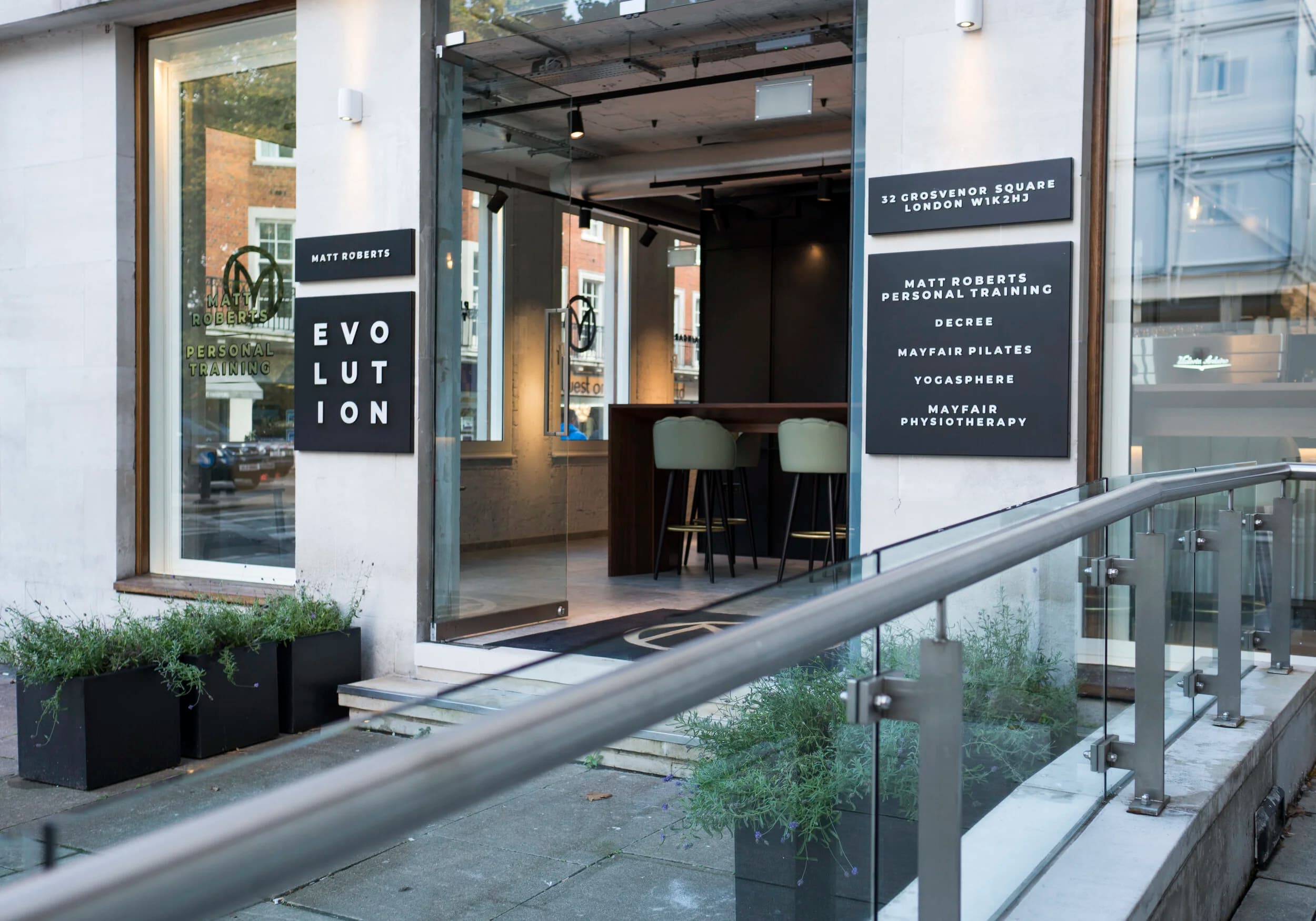 Matt Roberts Evolution entrance, Grosvenor Square, Mayfair
