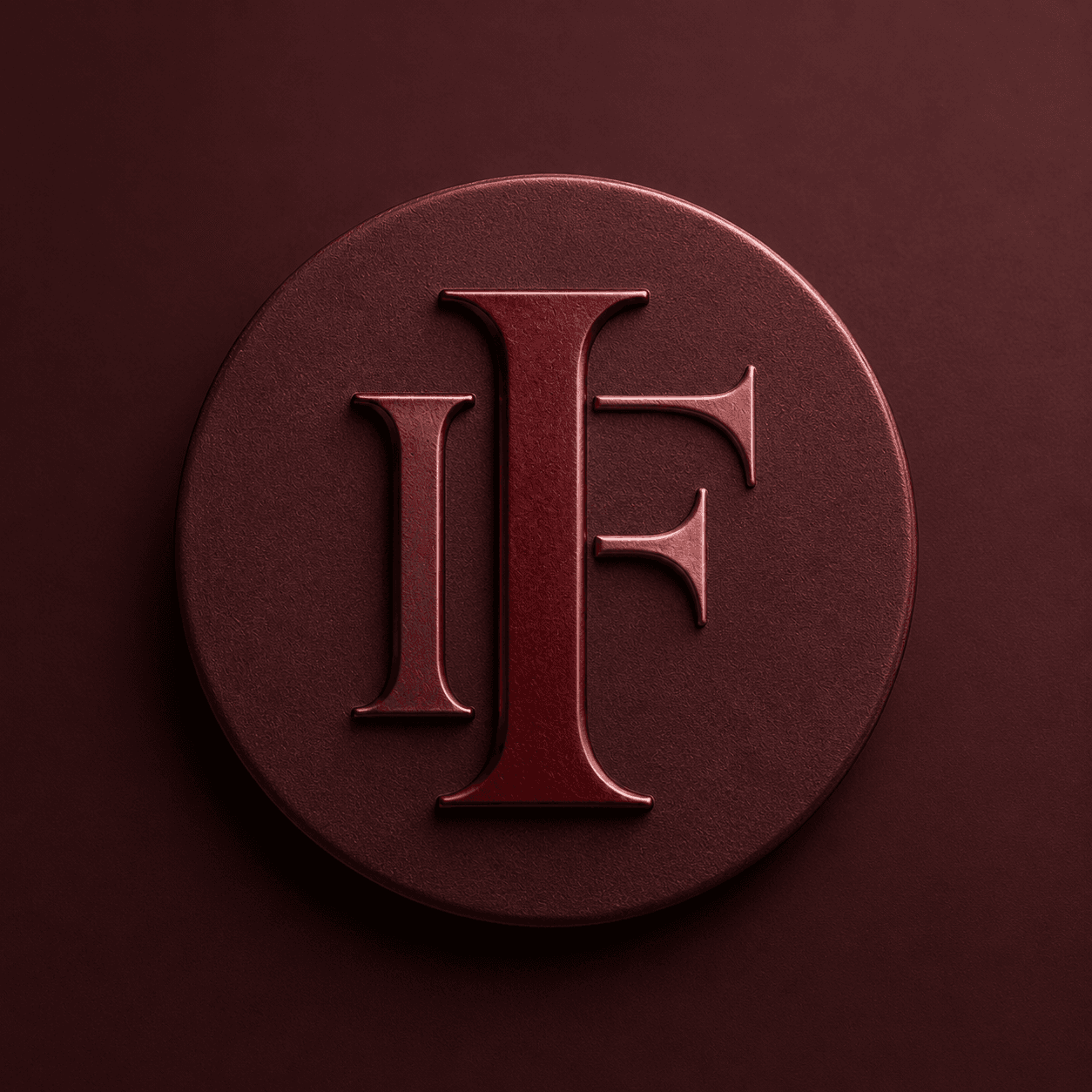 The IF monogram, cast as a lacquered cherry medallion