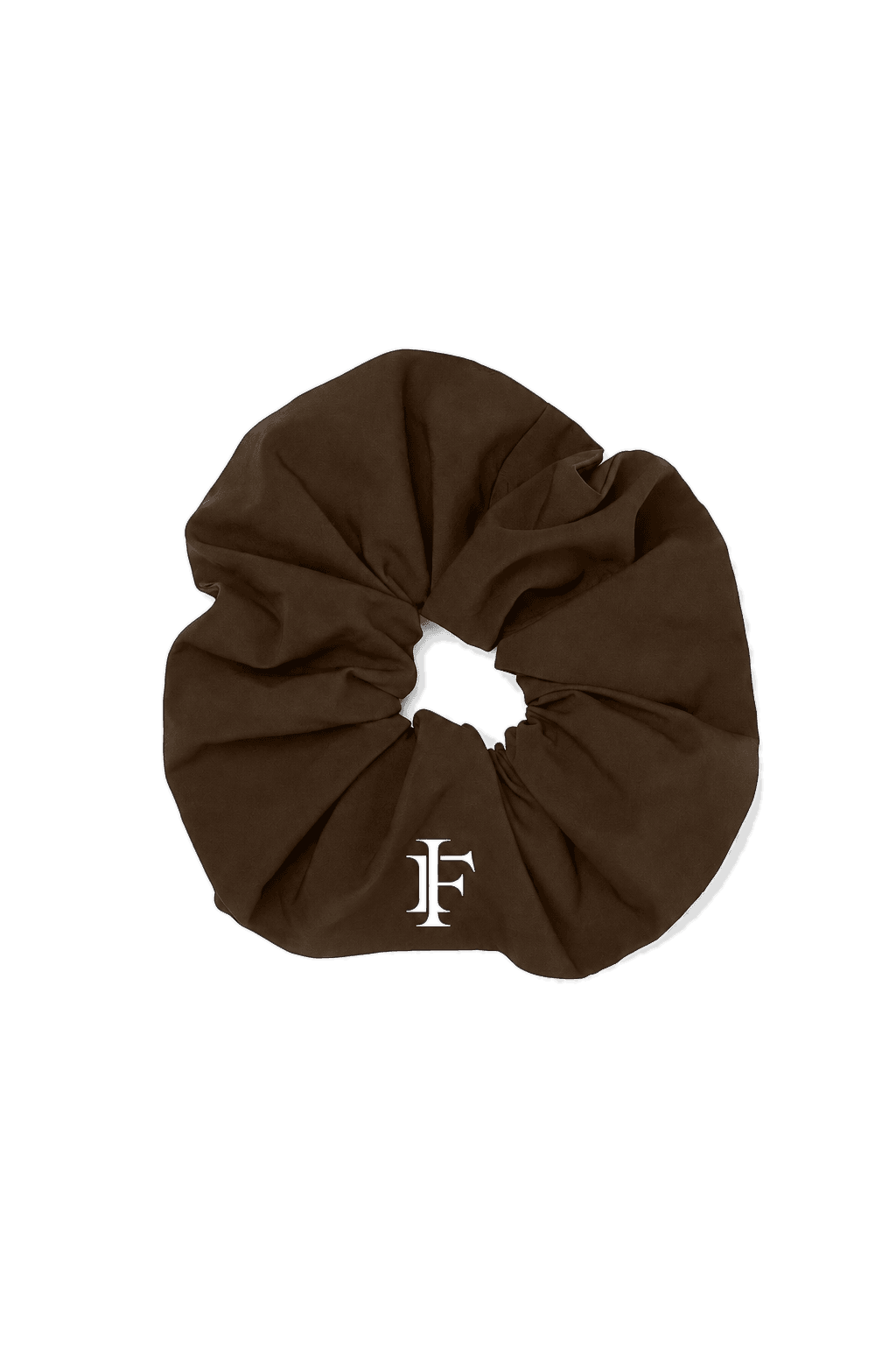 The INFRA scrunchie, in brushed brown cotton, with the IF monogram