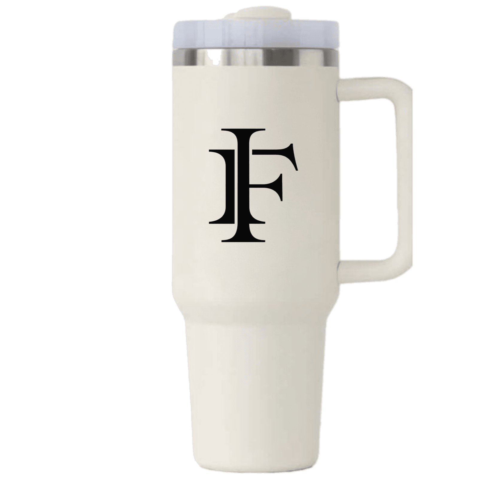 The INFRA carry tumbler, finished in ivory, with handle and straw lid